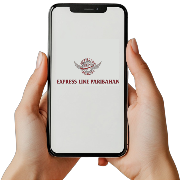 Hand holding phone with Express Line app