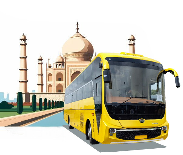 Yellow Bus and Taj Mahal